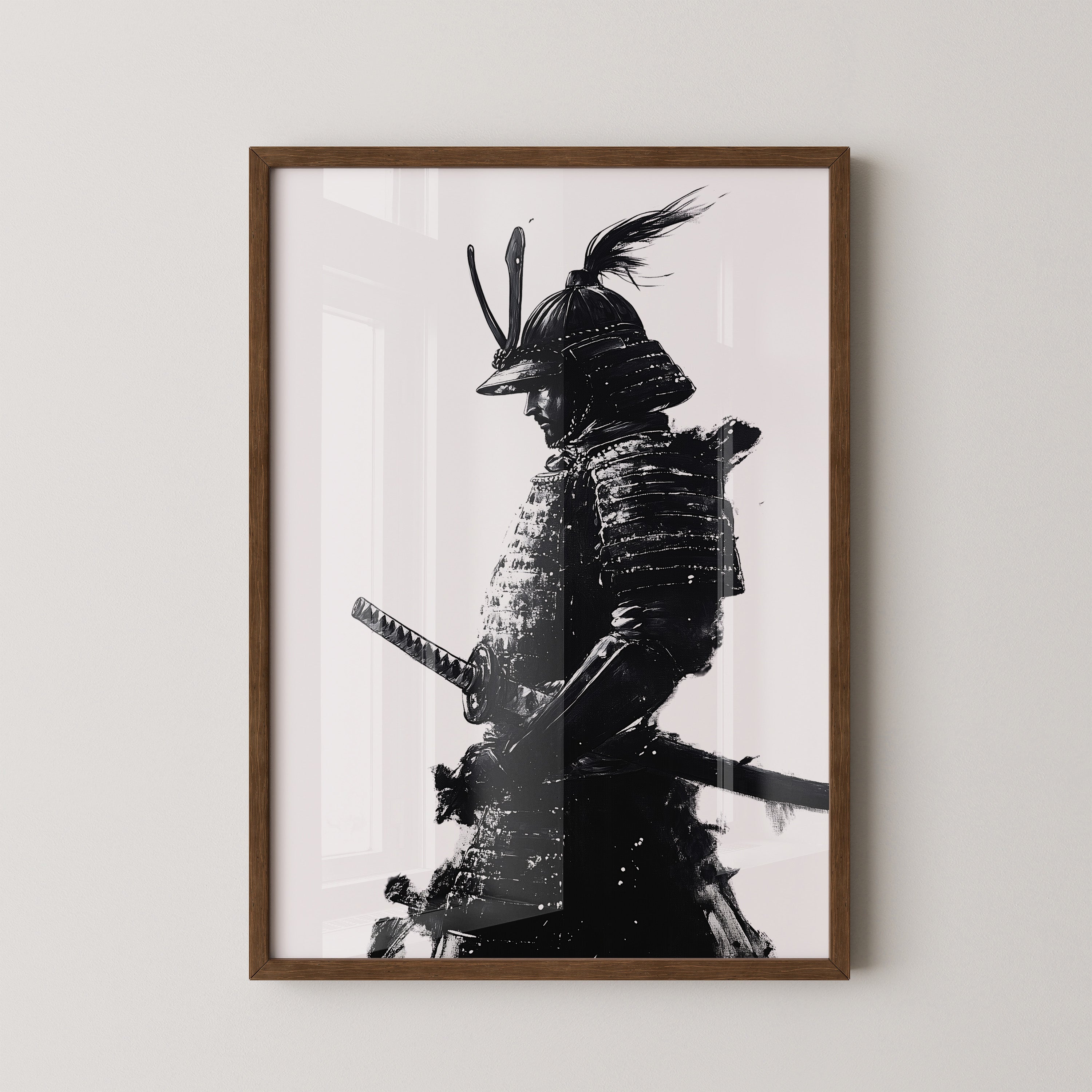 Samurai Krieger Tinte Schwarzweiß