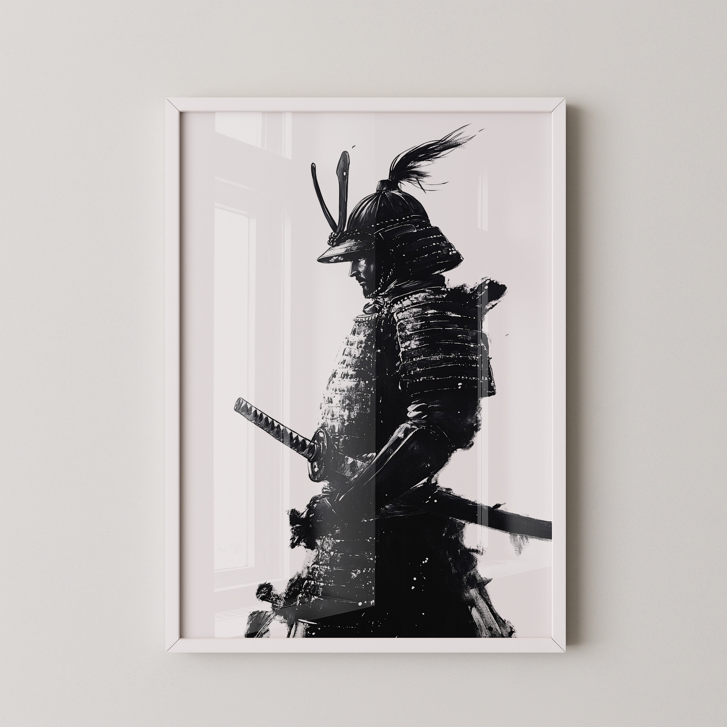 Samurai Krieger Tinte Schwarzweiß