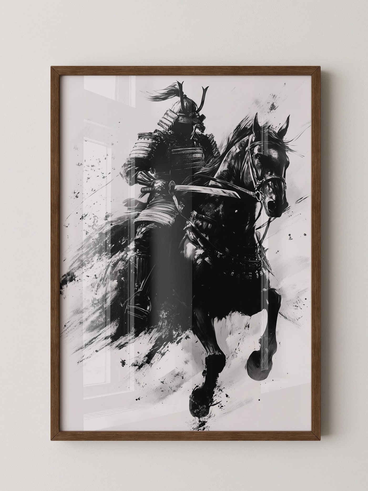 Samurai auf Pferd Tuschekunst