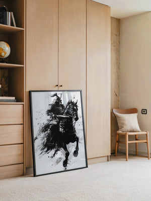 Samurai auf Pferd Tuschekunst