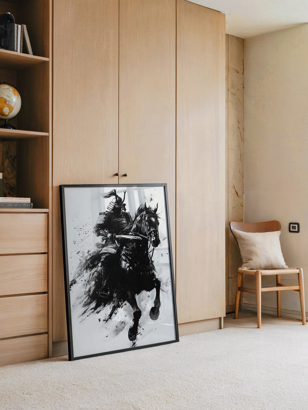 Samurai auf Pferd Tuschekunst