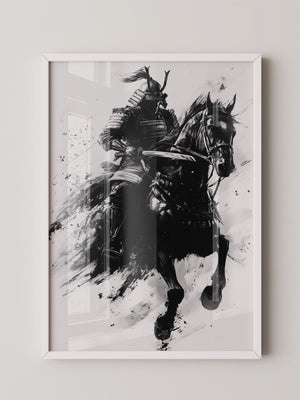 Samurai auf Pferd Tuschekunst