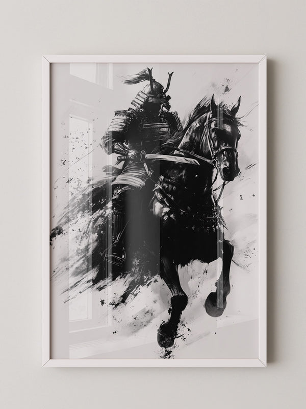 Samurai auf Pferd Tuschekunst
