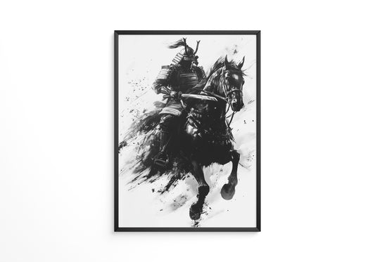 Samurai auf Pferd Tuschekunst