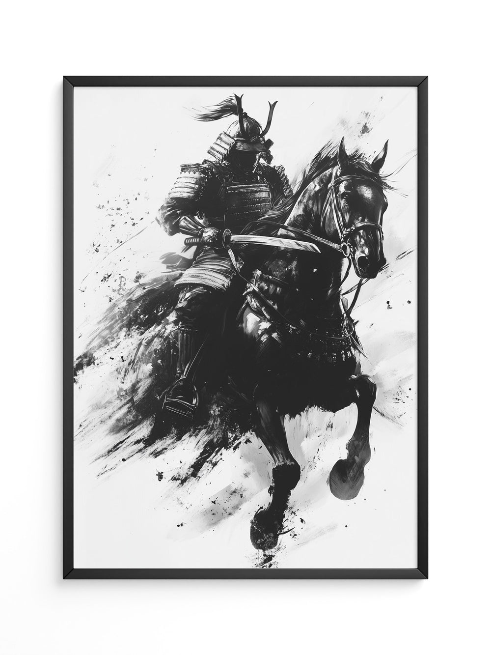 Samurai auf Pferd Tuschekunst