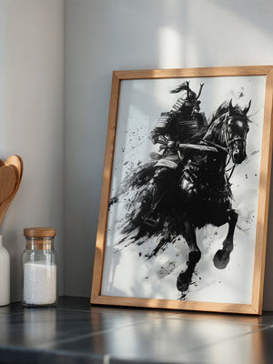 Samurai auf Pferd Tuschekunst