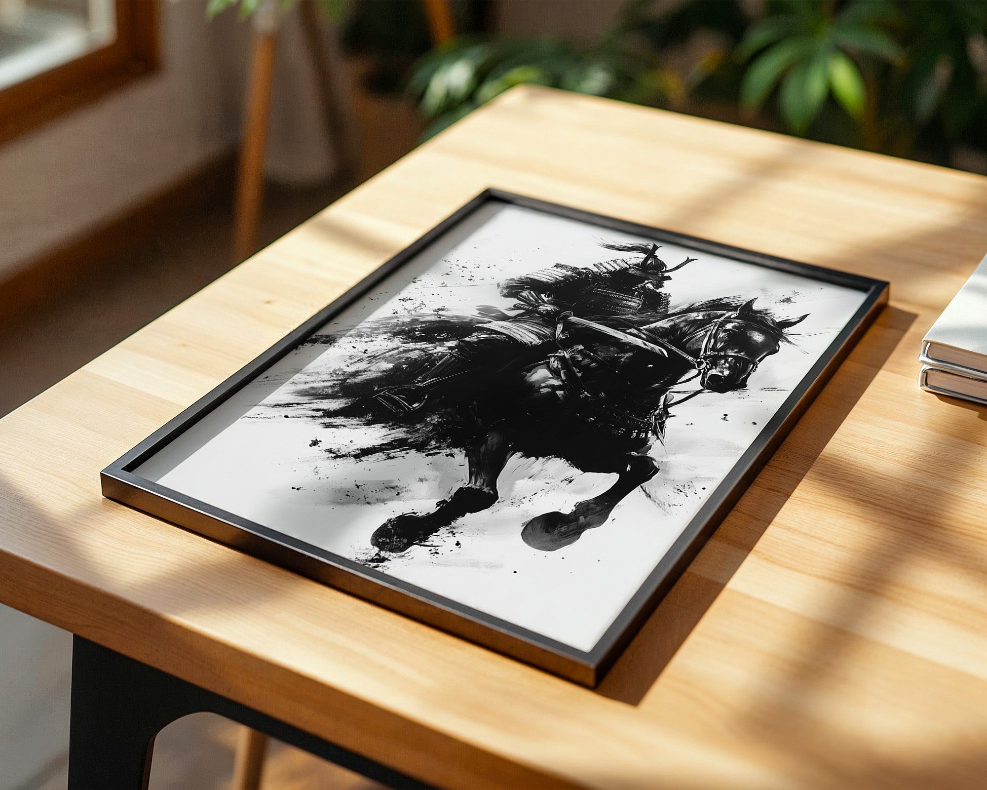 Samurai auf Pferd Tuschekunst