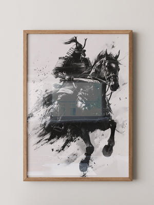 Samurai auf Pferd Tuschekunst