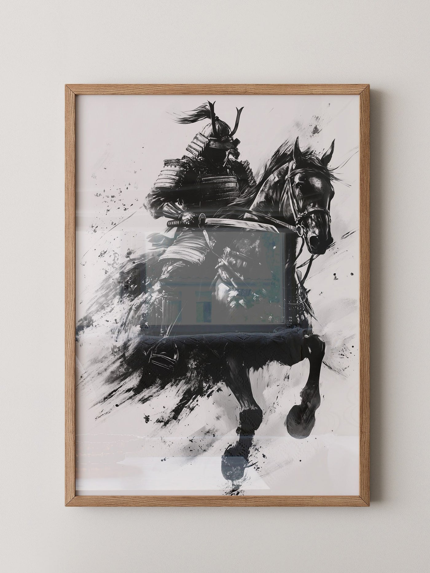 Samurai auf Pferd Tuschekunst