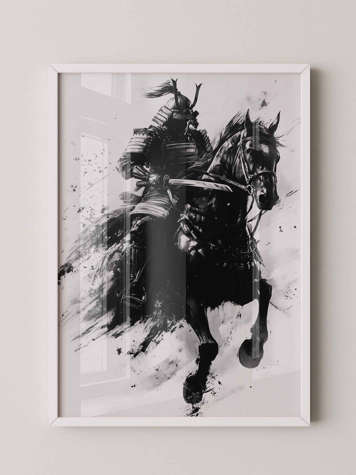Samurai auf Pferd Tuschekunst