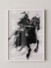 Samurai auf Pferd Tuschekunst
