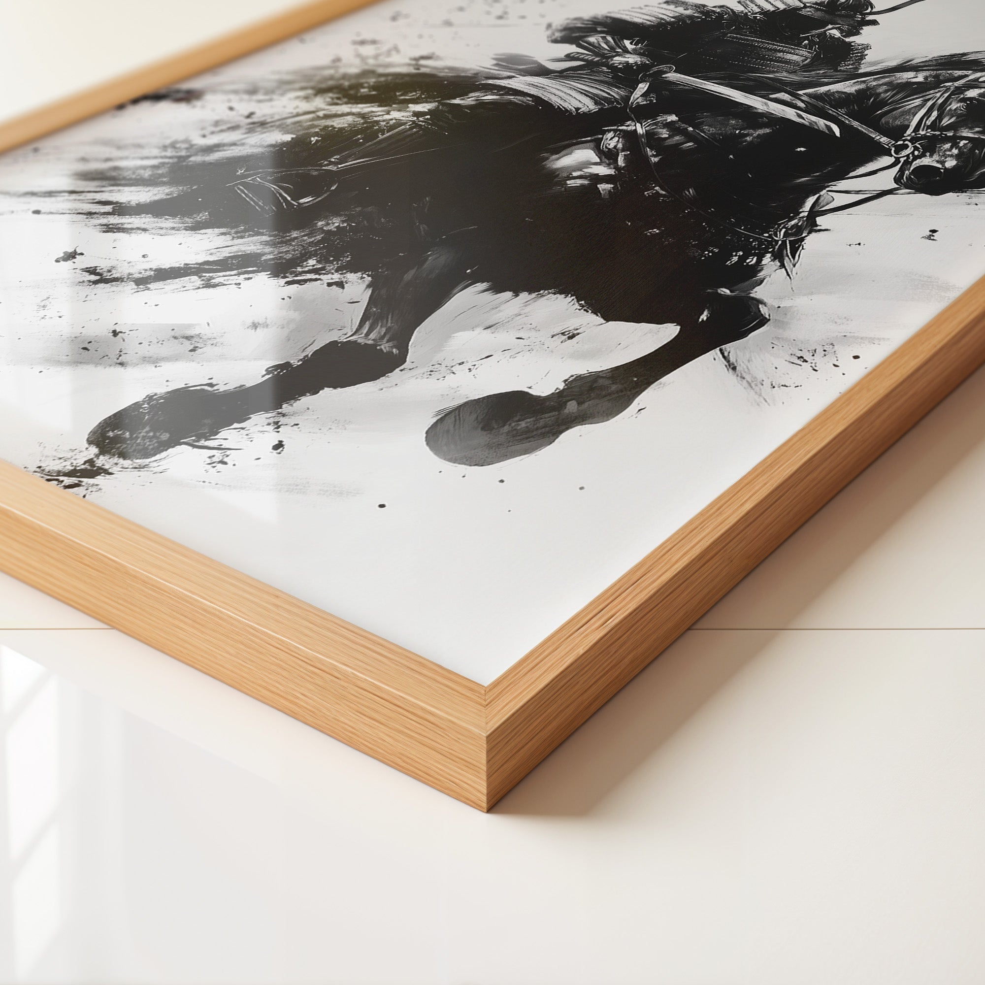 Samurai auf Pferd Tuschekunst