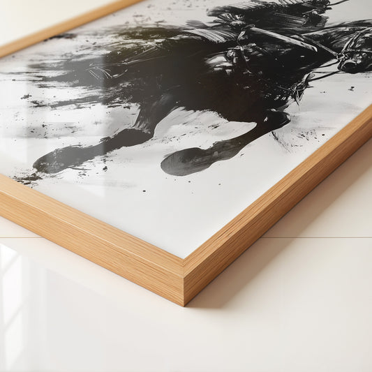 Samurai auf Pferd Tuschekunst