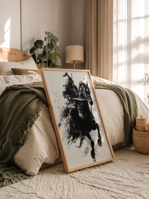 Samurai auf Pferd Tuschekunst