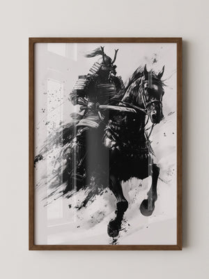 Samurai auf Pferd Tuschekunst