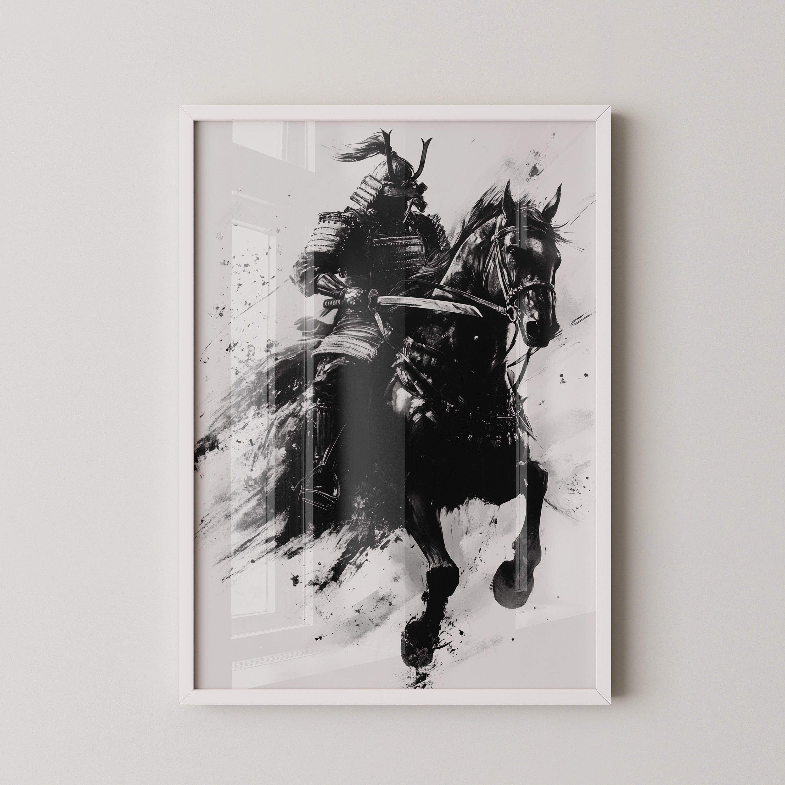 Samurai auf Pferd Tuschekunst