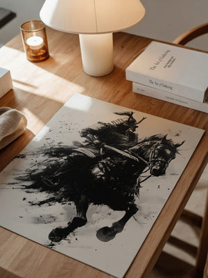 Samurai auf Pferd Tuschekunst