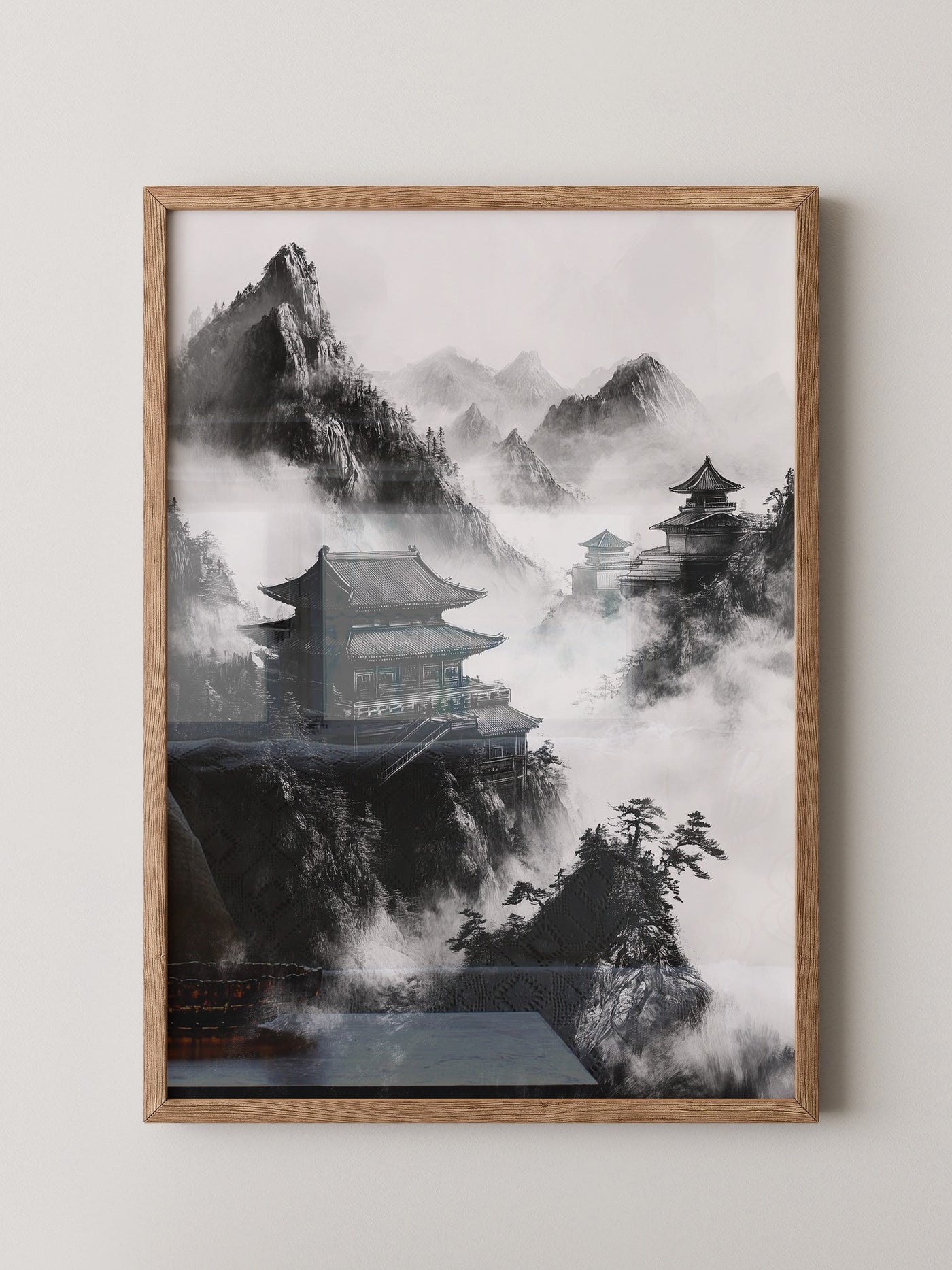 Tempel in Bergnebel S/W