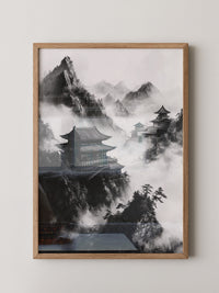 Tempel in Bergnebel S/W