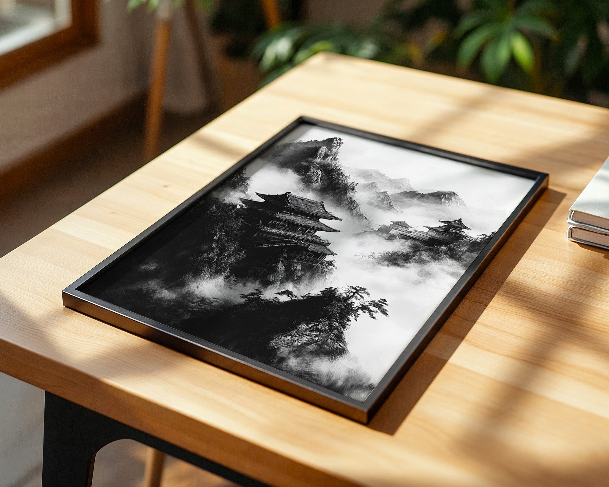 Tempel in Bergnebel S/W