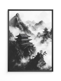 Tempel in Bergnebel S/W