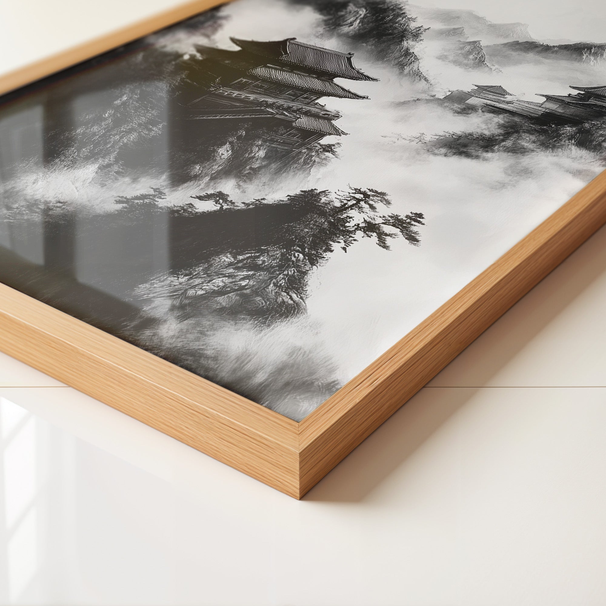 Tempel in Bergnebel S/W