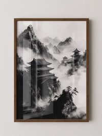 Tempel in Bergnebel S/W