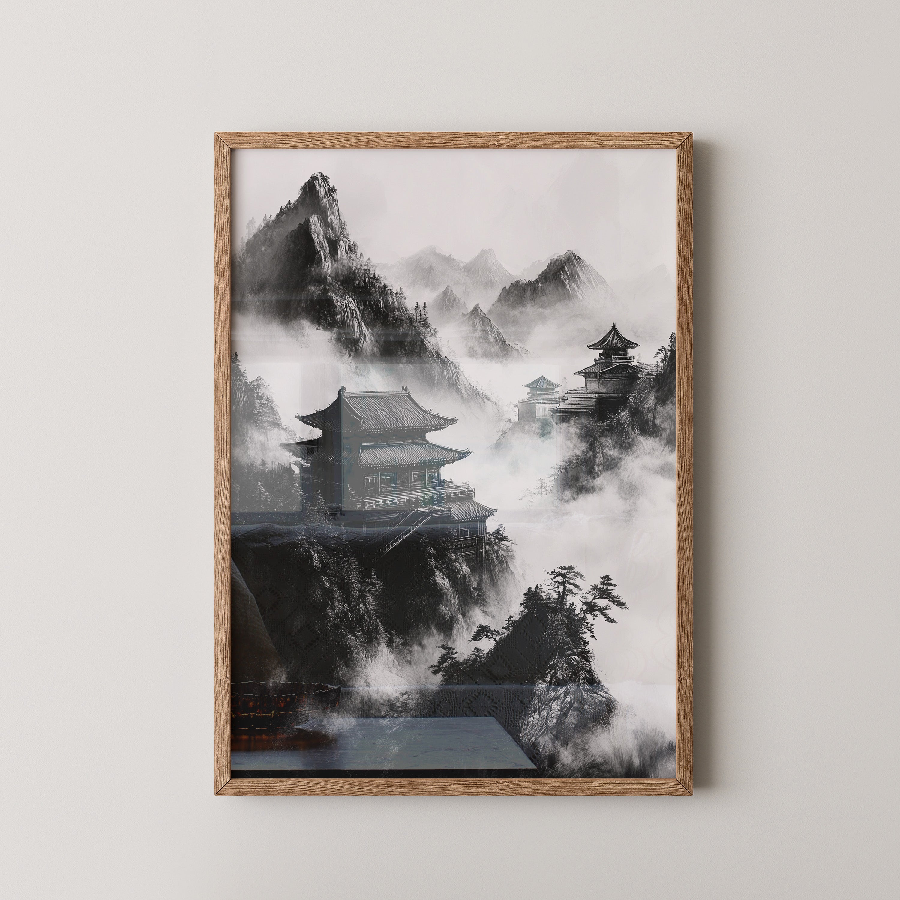 Tempel in Bergnebel S/W