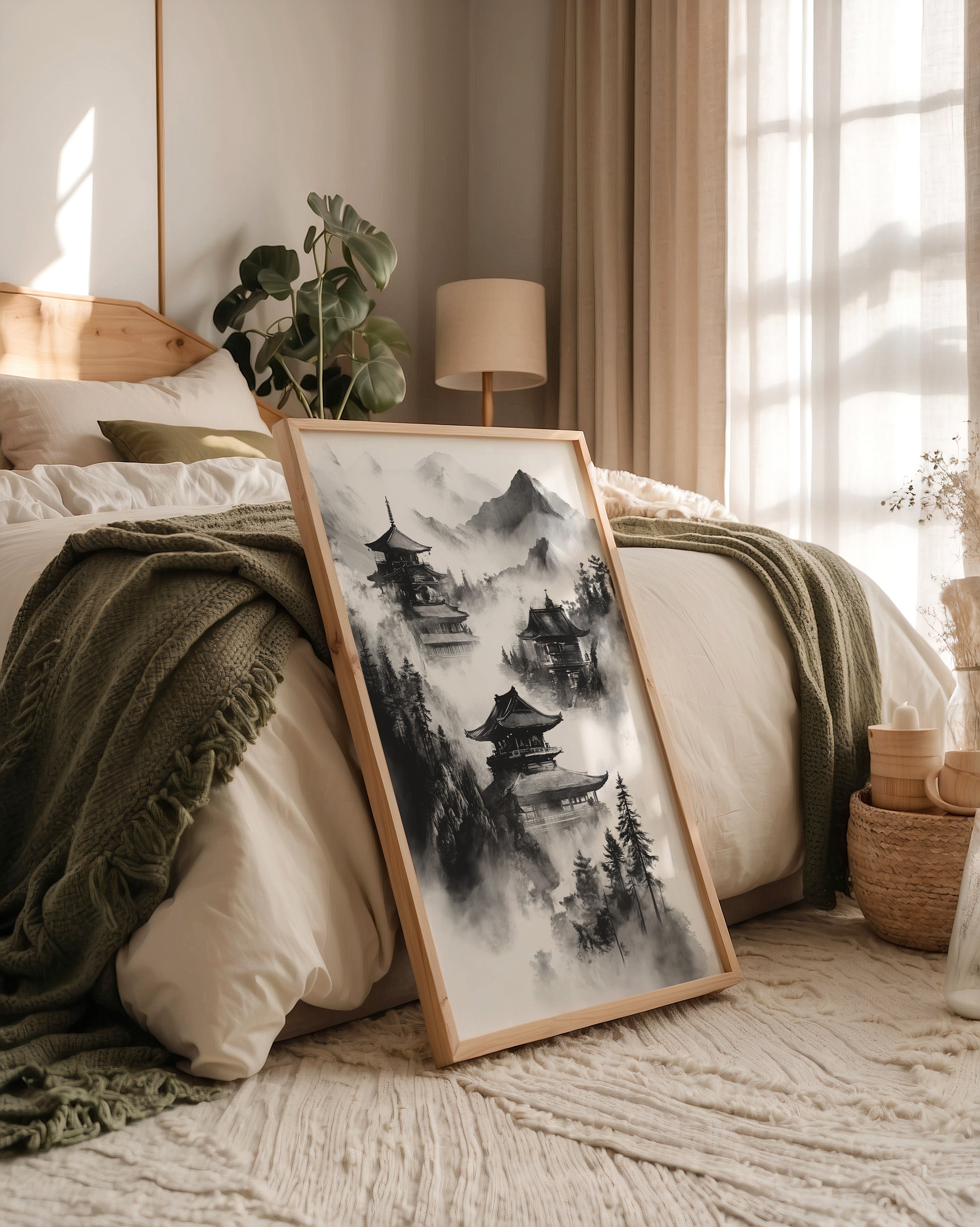 Tempel in nebligen Bergen S/W