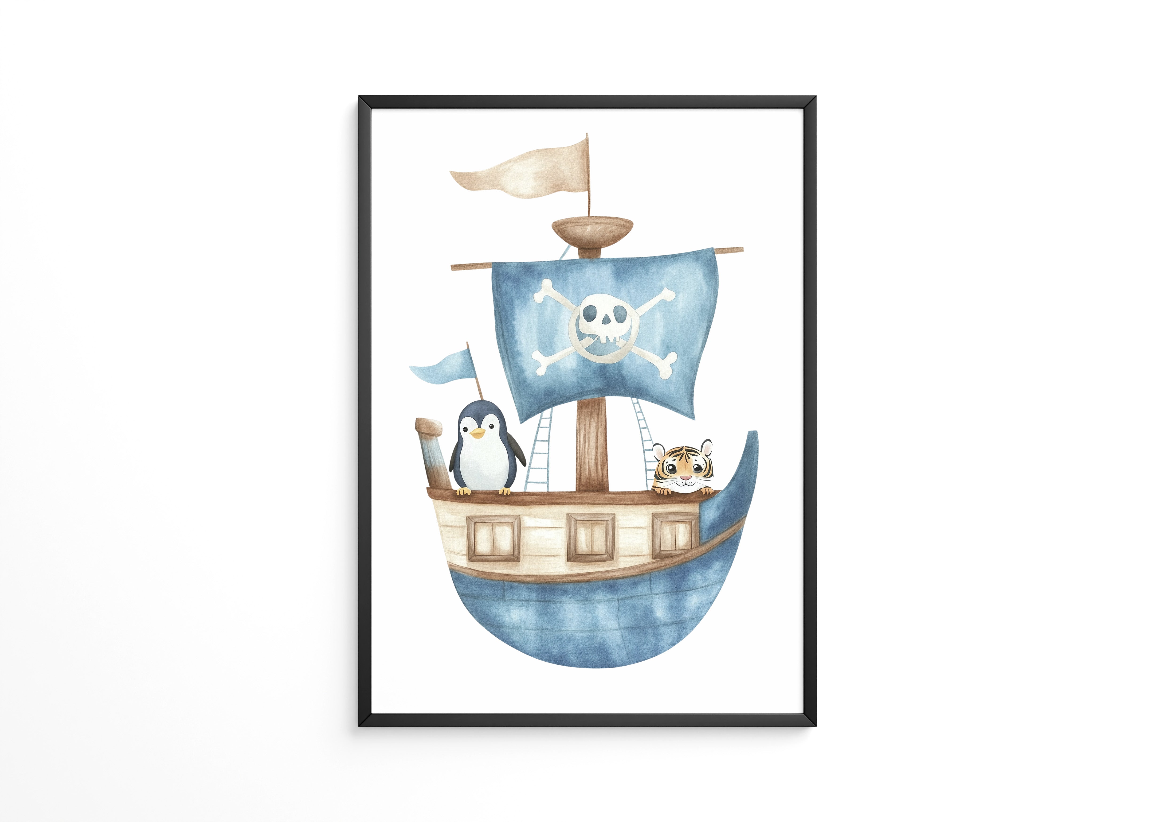 Piratenboot Tiere Wasserfarben