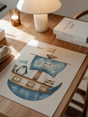 Piratenboot Tiere Wasserfarben