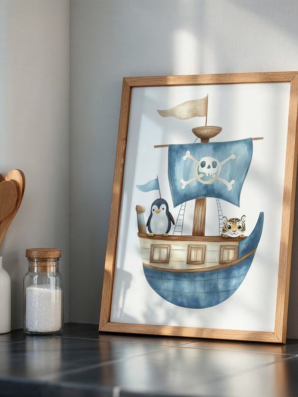 Piratenboot Tiere Wasserfarben