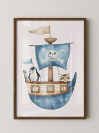 Piratenboot Tiere Wasserfarben