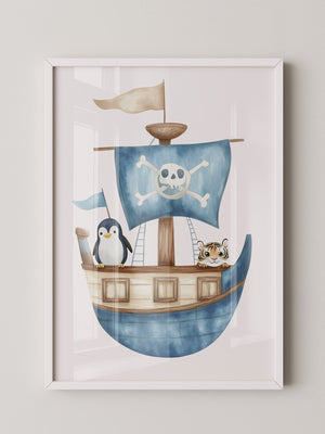 Piratenboot Tiere Wasserfarben