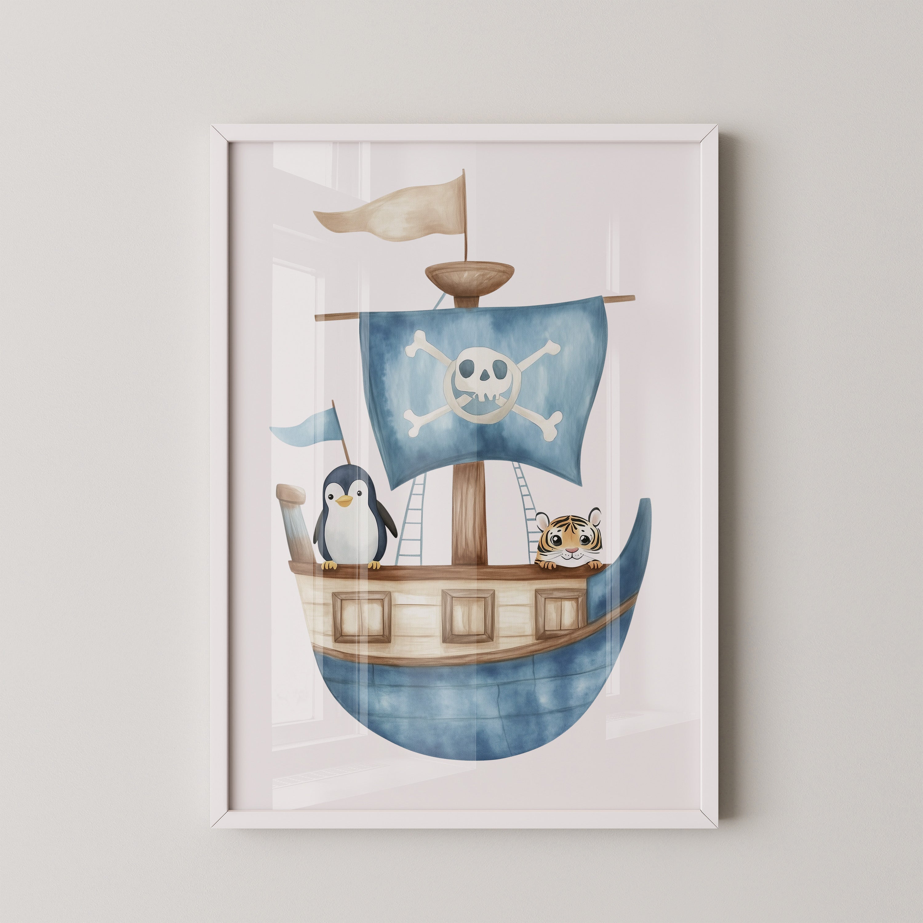 Piratenboot Tiere Wasserfarben