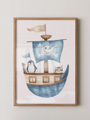 Piratenboot Tiere Wasserfarben