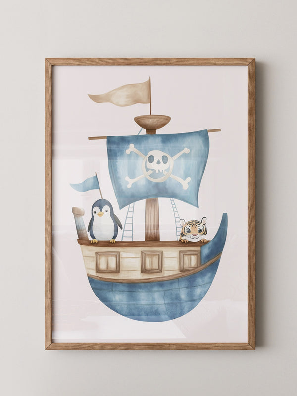Piratenboot Tiere Wasserfarben