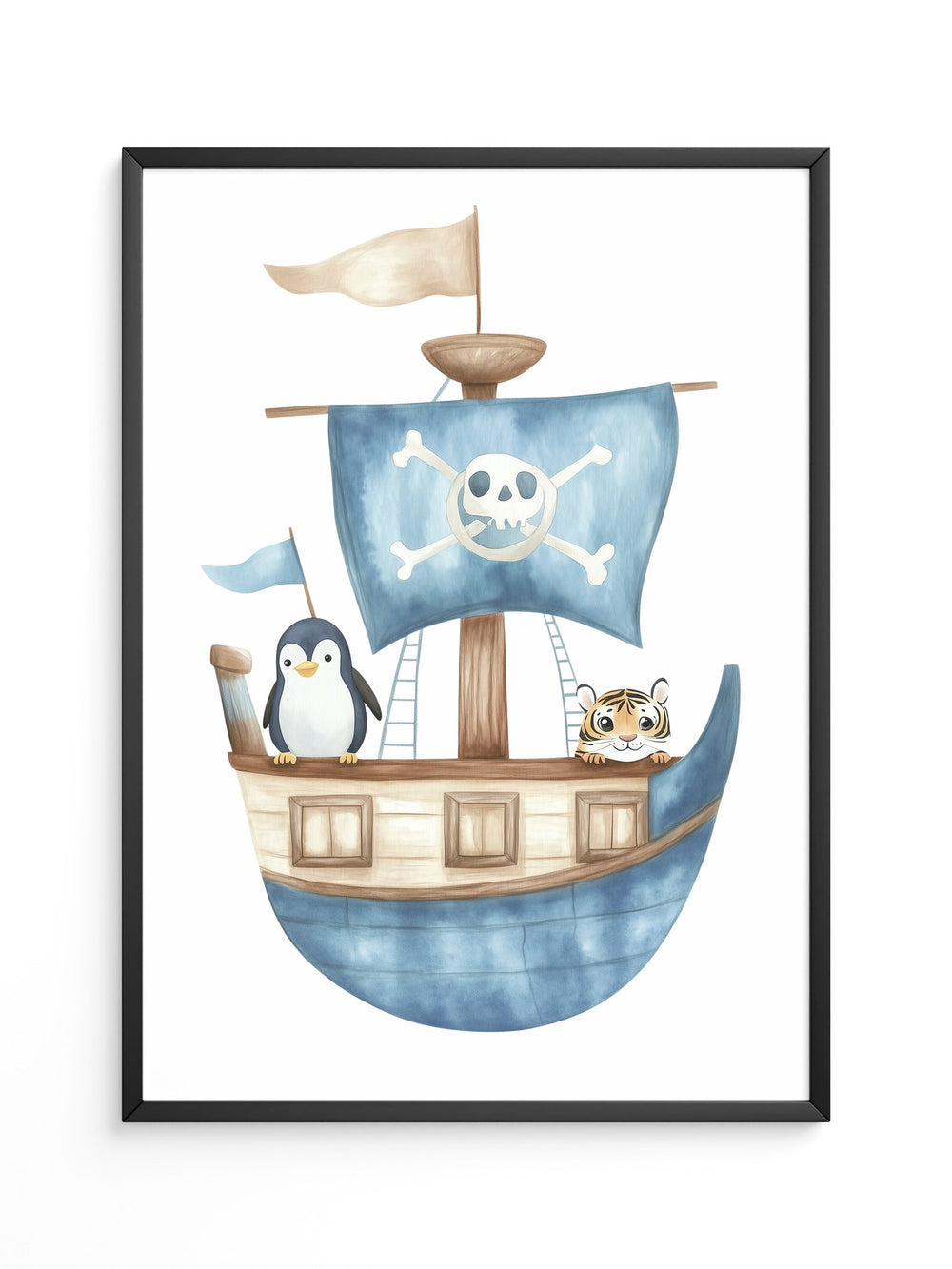 Piratenboot Tiere Wasserfarben