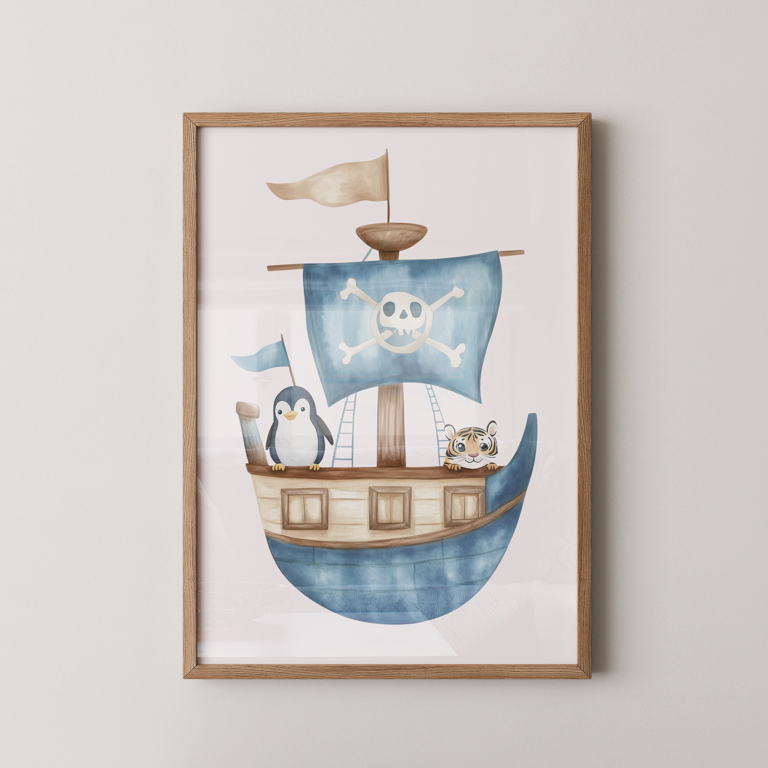 Piratenboot Tiere Wasserfarben