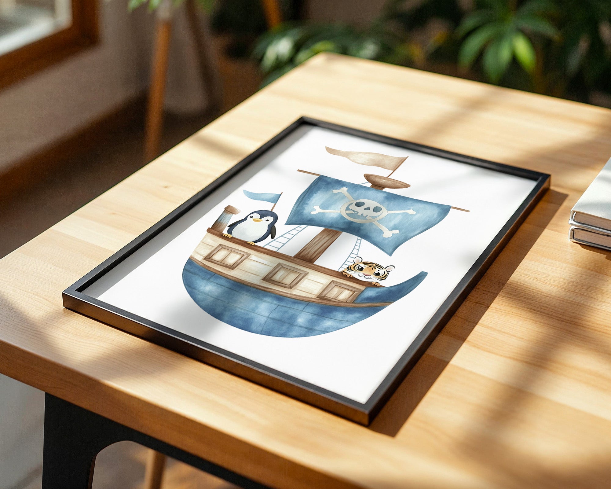 Piratenboot Tiere Wasserfarben