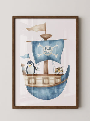 Piratenboot Tiere Wasserfarben