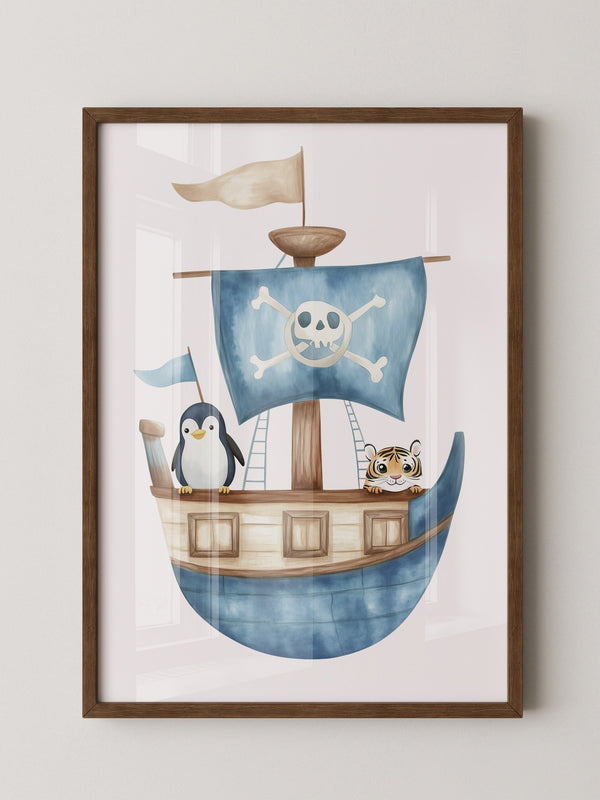 Piratenboot Tiere Wasserfarben