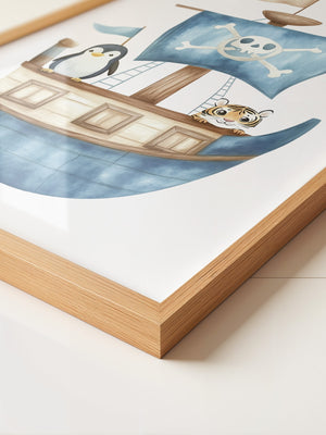 Piratenboot Tiere Wasserfarben