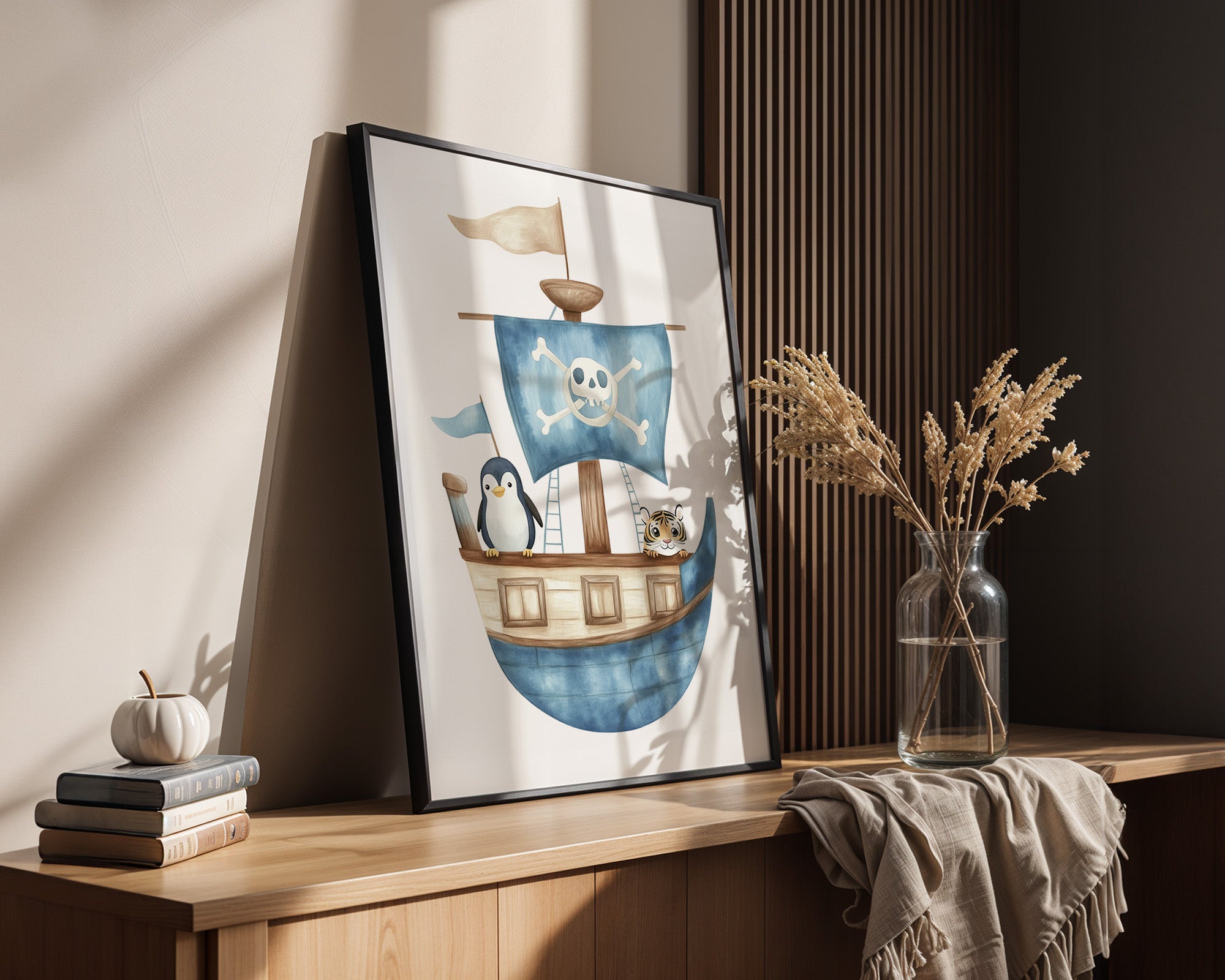 Piratenboot Tiere Wasserfarben