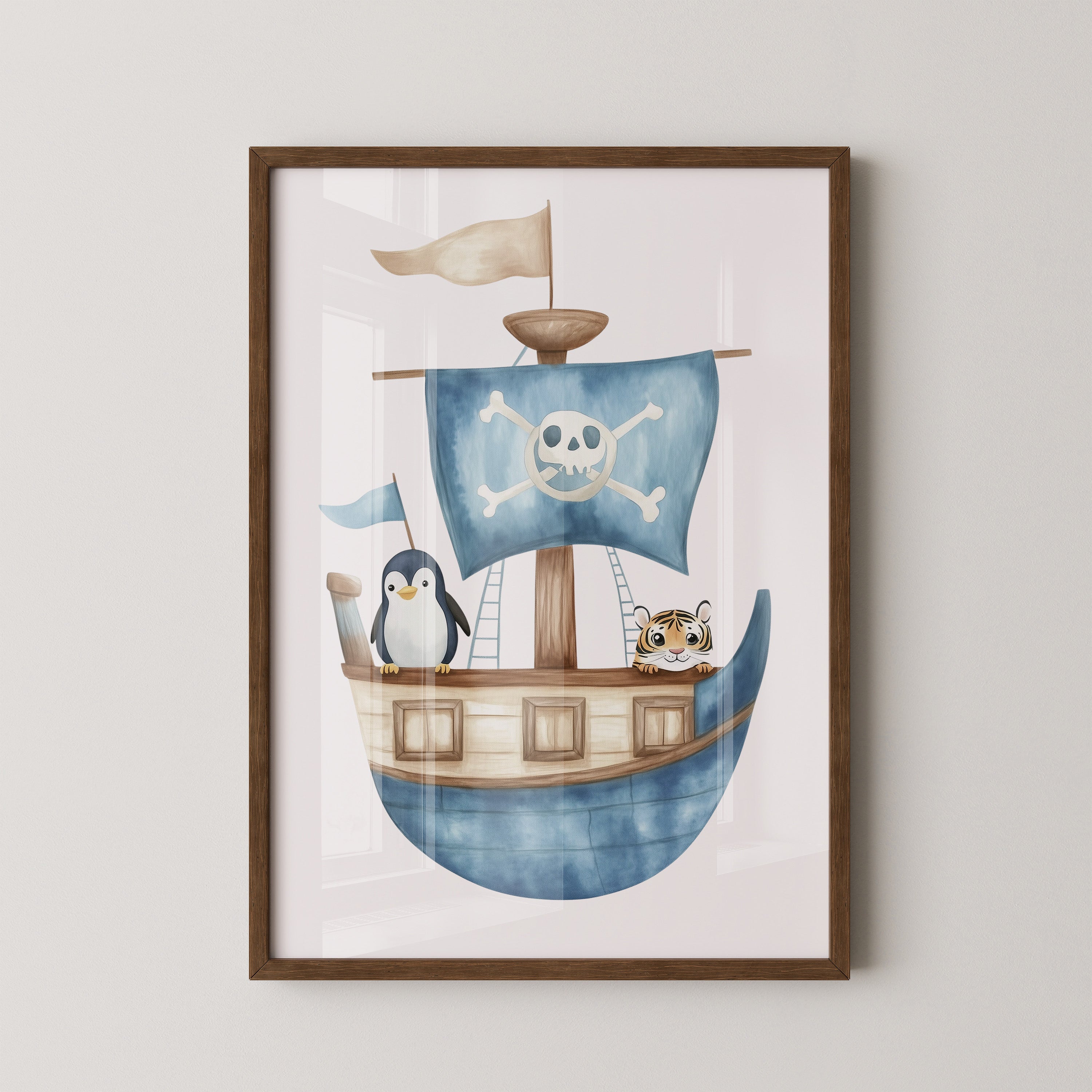 Piratenboot Tiere Wasserfarben