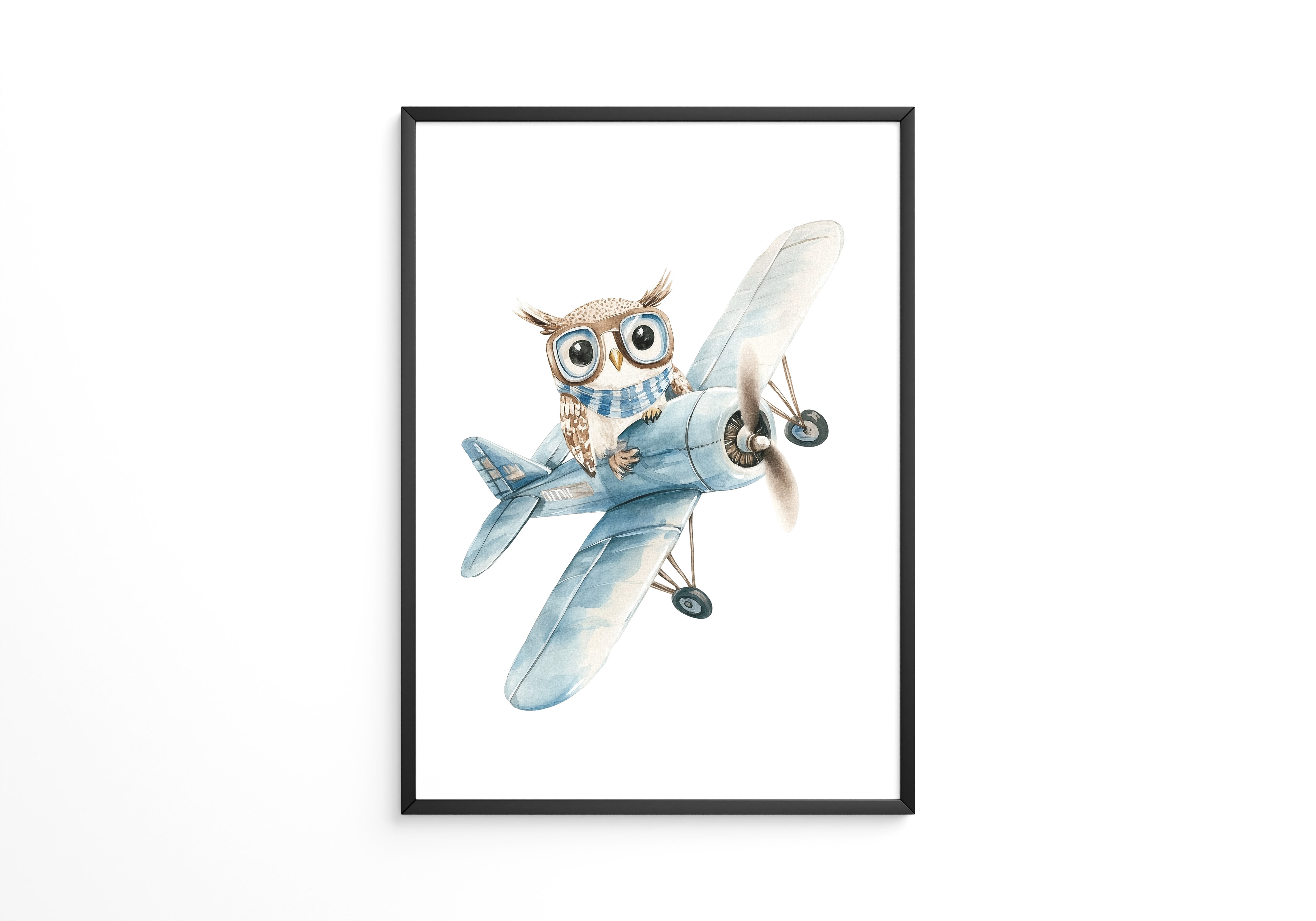 Eule Retro Flugzeug Aquarell