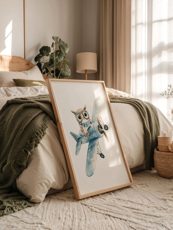 Eule Retro Flugzeug Aquarell