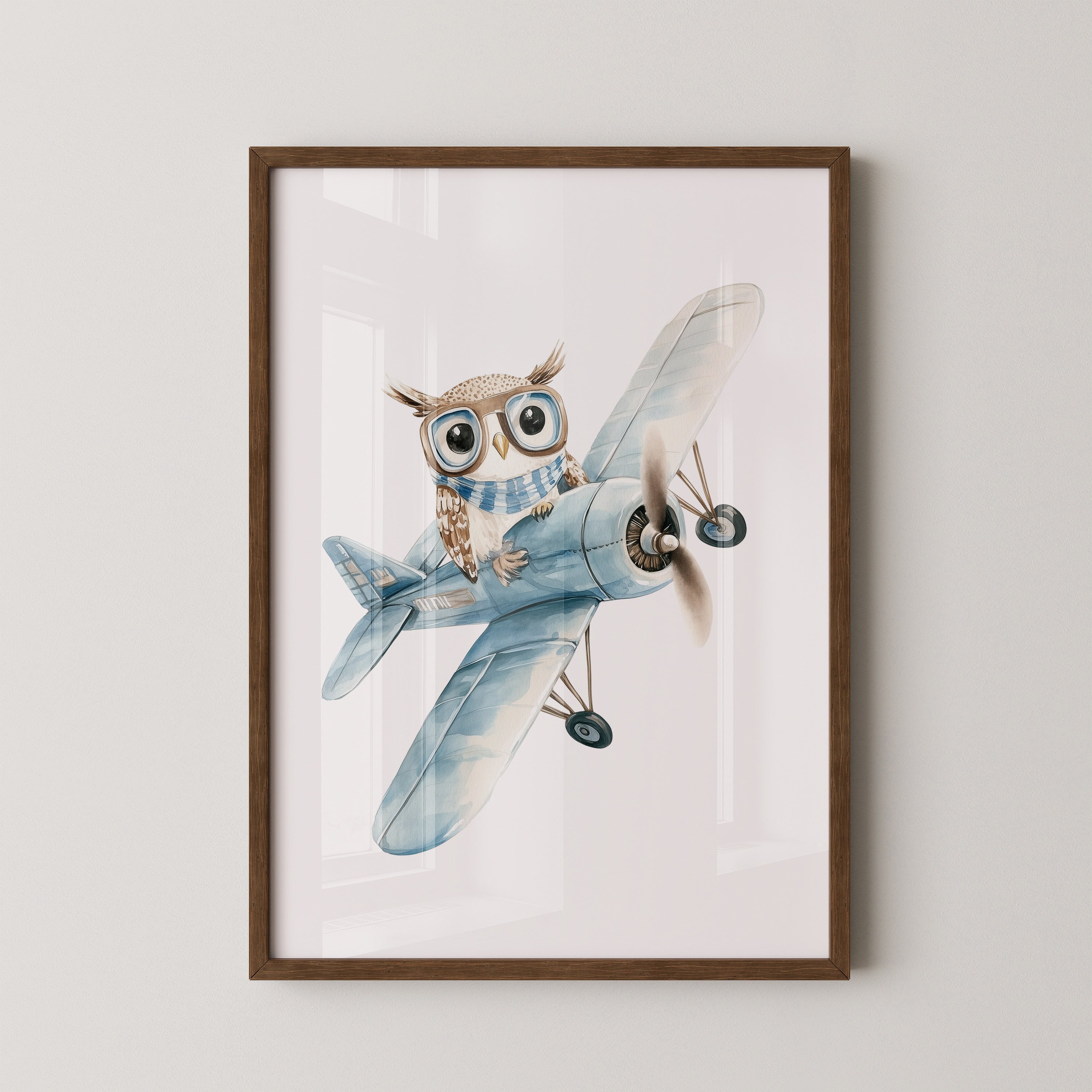 Eule Retro Flugzeug Aquarell