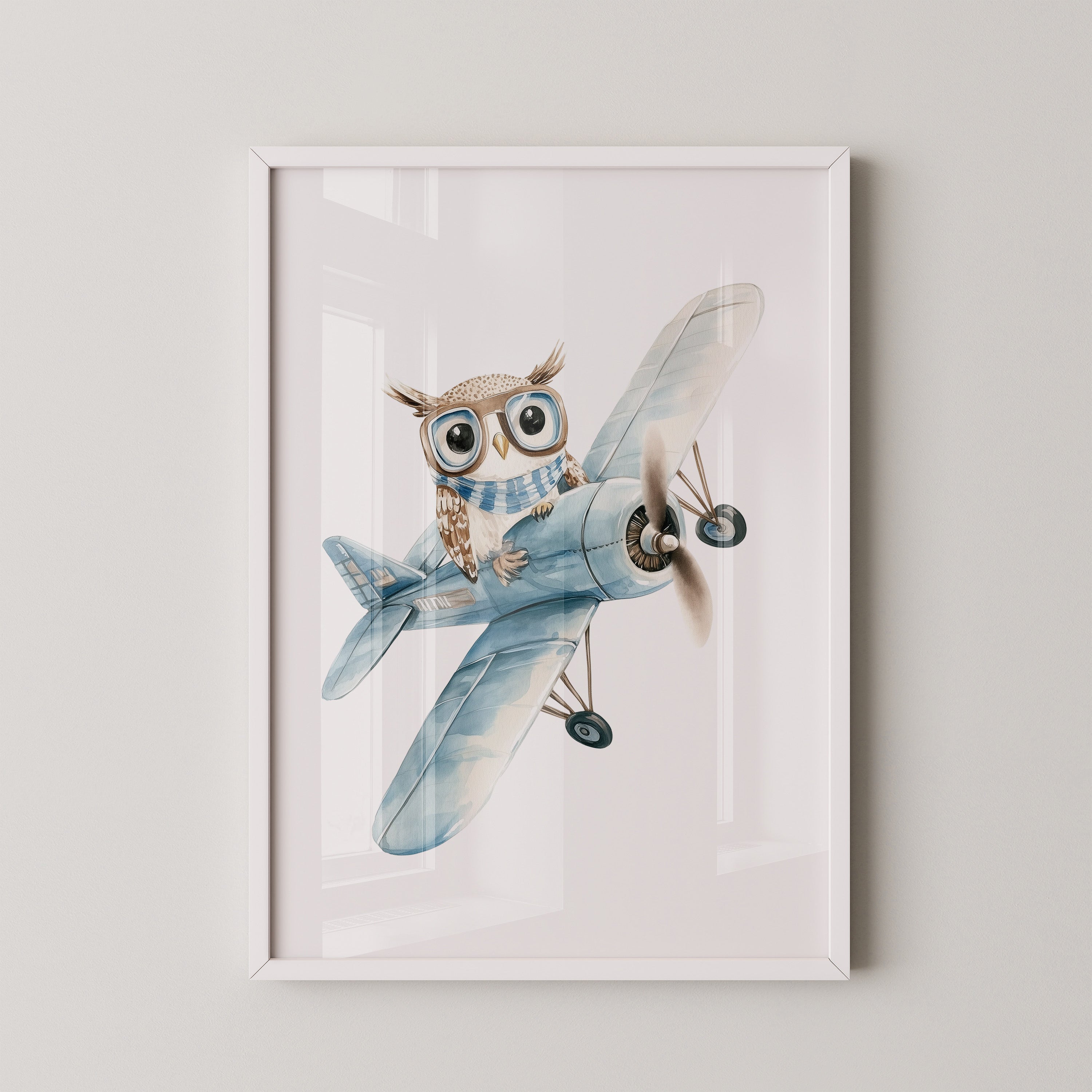 Eule Retro Flugzeug Aquarell