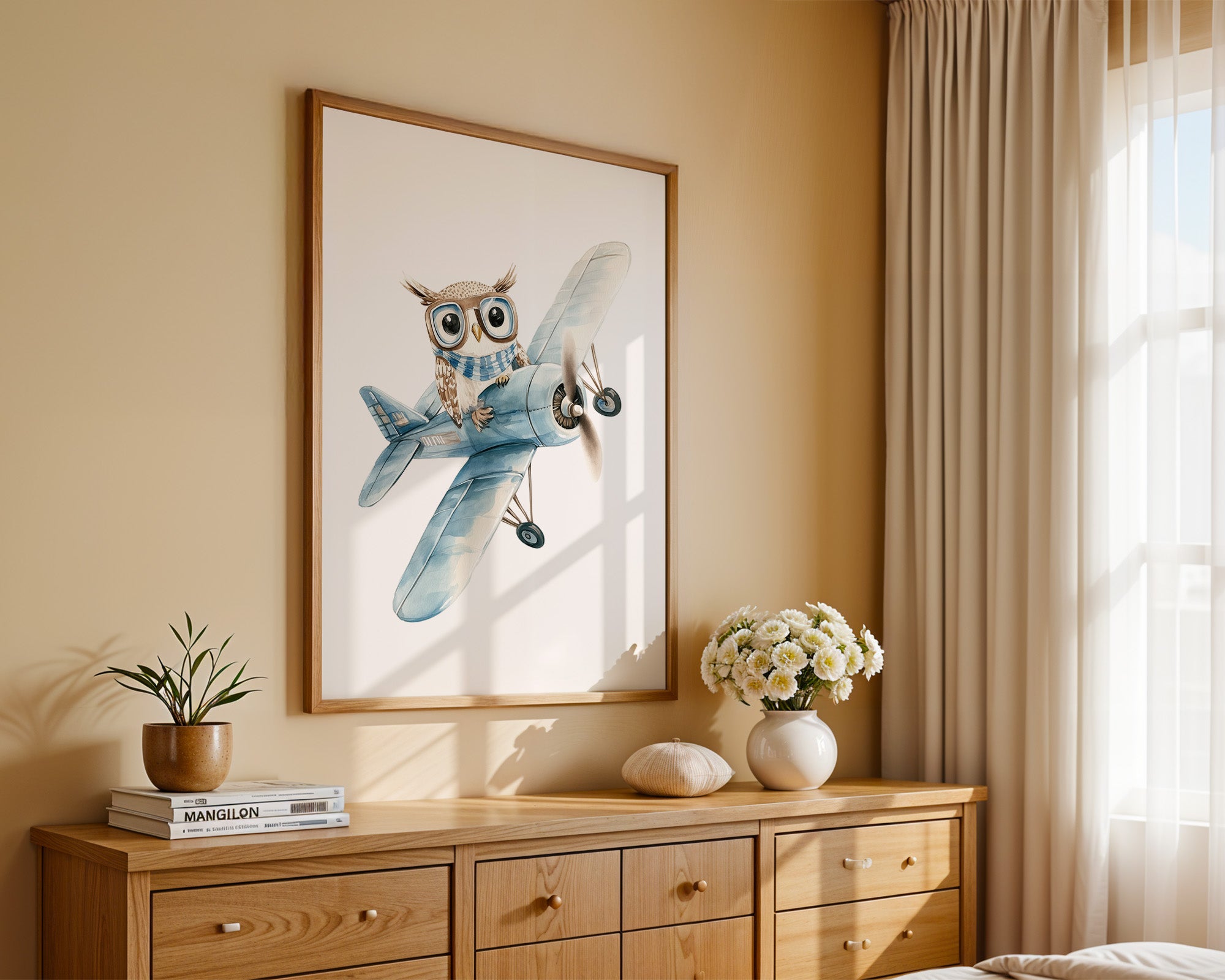 Eule Retro Flugzeug Aquarell